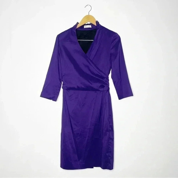 St. Emile Purple Faux Wrap Knee Length Dress Size 6 - Picture 1 of 6
